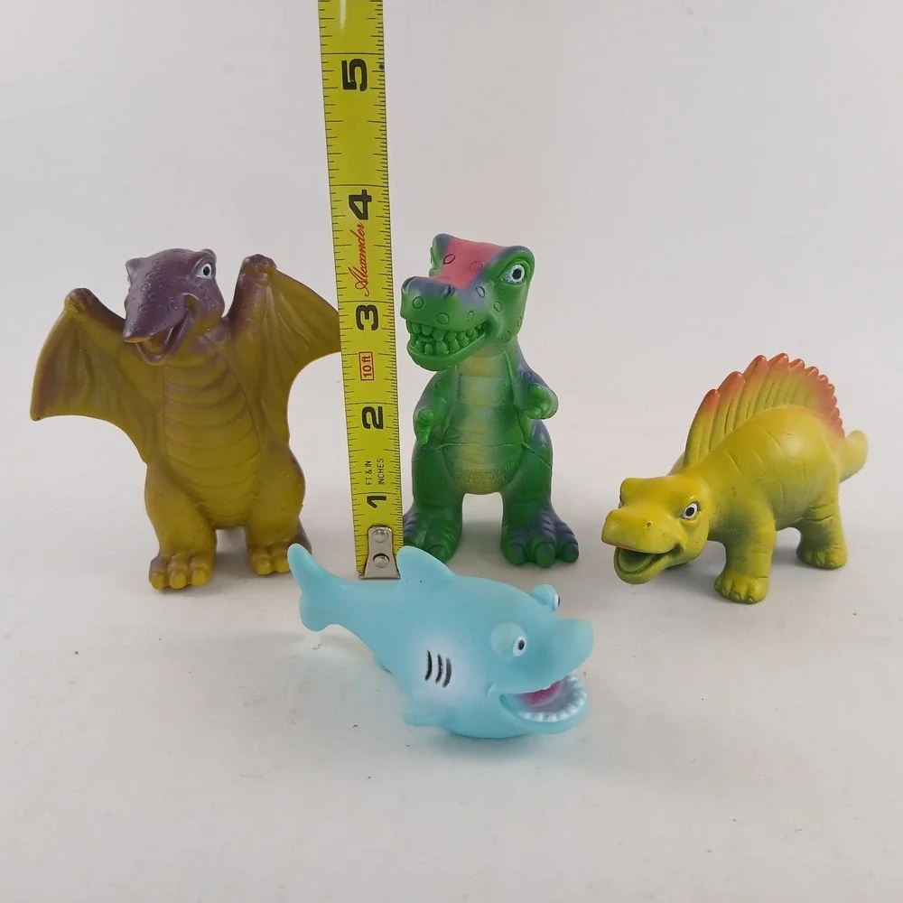 Bath Toys Dinosaur Megaladon Lot Of 4 Plastic Rubber